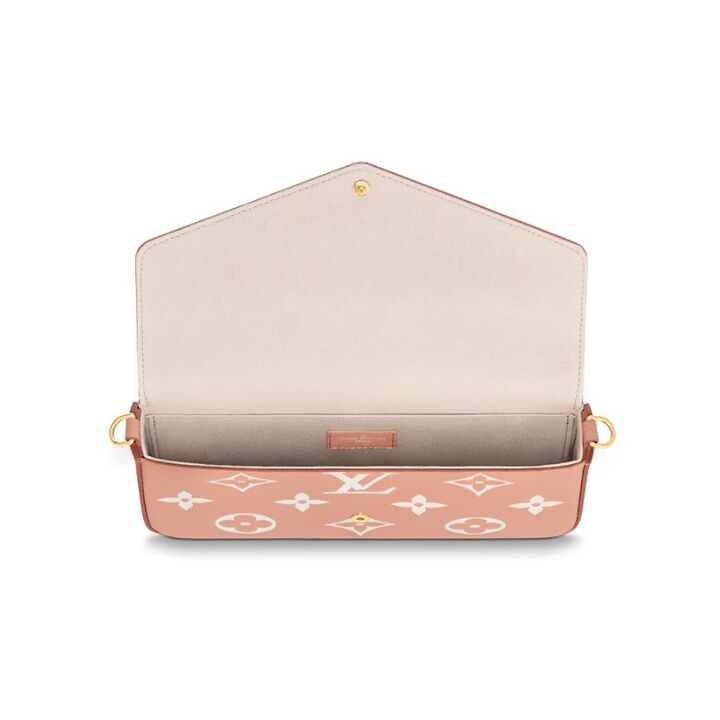 LOUIS VUITTON Pochette Félicie 老花满印按扣开合压花 牛皮 三合一手提斜挎单肩包手袋斜挎单肩包 女款 橡皮粉