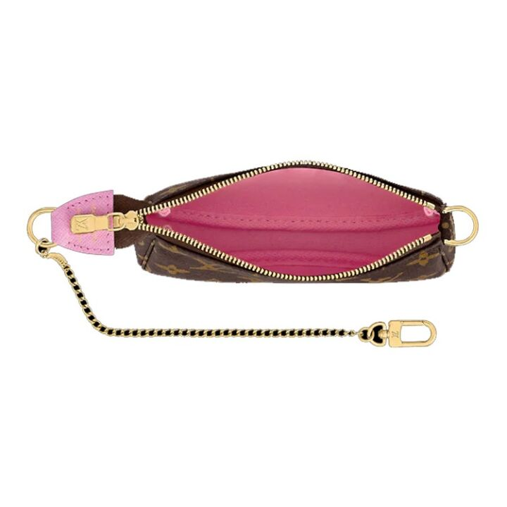 LOUIS VUITTON Pochette Accessories 小麻将棋盘格涂鸦链条 涂层帆布 单肩手提包 迷你 女款 棕色