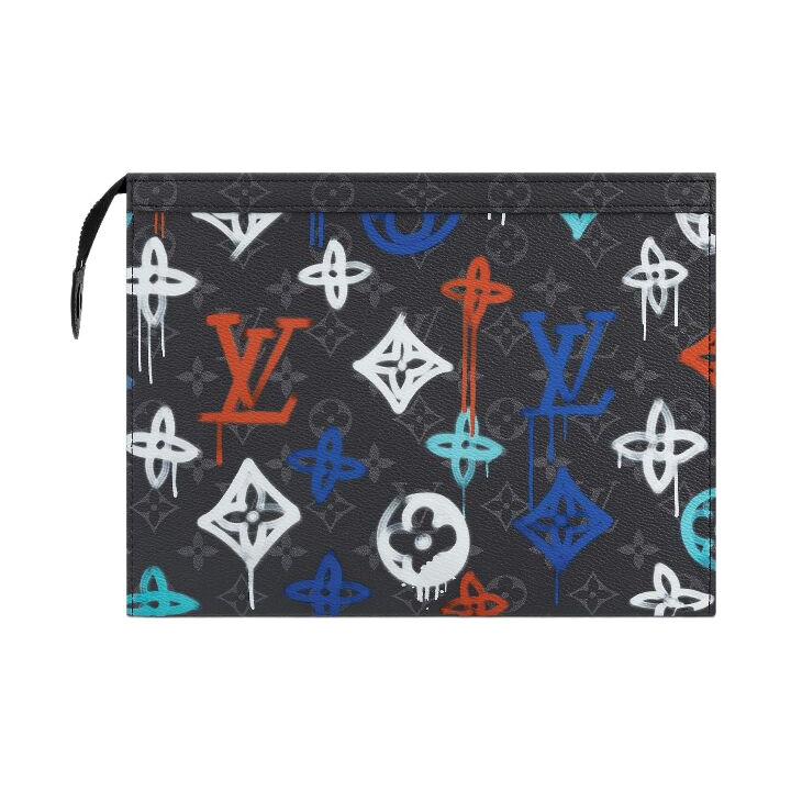 LOUIS VUITTON Pochette Voyage 老花满印拉链开合 涂层帆布拼牛皮革饰边 手拿包 男款 黑色/绿色/白色