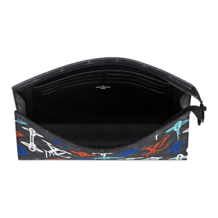 LOUIS VUITTON Pochette Voyage 老花满印拉链开合 涂层帆布拼牛皮革饰边 手拿包 男款 黑色/绿色/白色