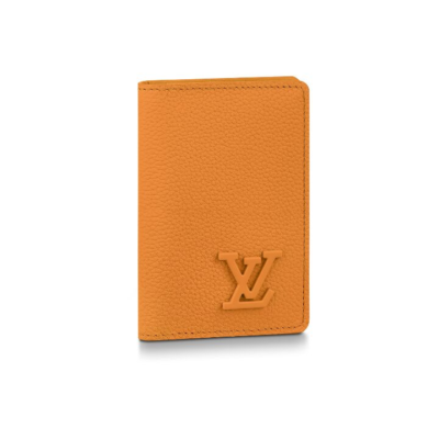 LOUIS VUITTON Aerogram 金属品牌徽标翻盖开合 牛皮革 钱包 男款 姜黄色