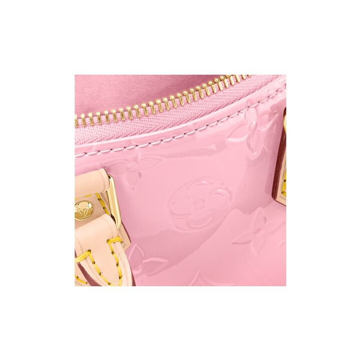LOUIS VUITTON Speedy 可拆卸可调节肩带老花压纹 漆皮小牛皮 手提单肩斜挎包 nano 女款 粉色