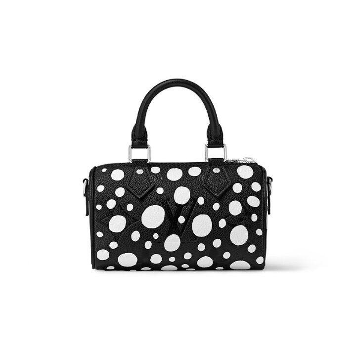 LOUIS VUITTON x Yayoi Kusama草间弥生 联名款 Speedy 标志圆点 牛皮革 手提单肩斜挎包 女款 黑色