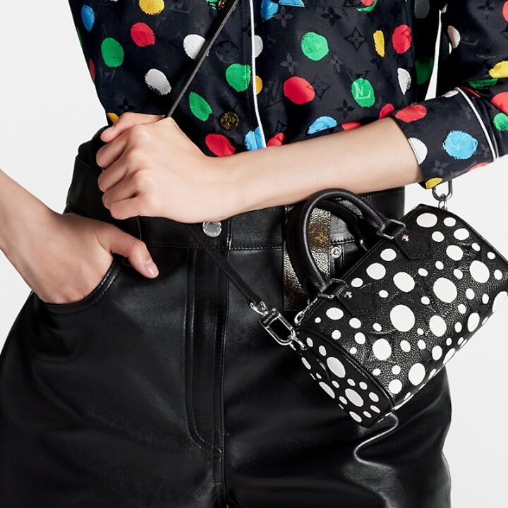 LOUIS VUITTON x Yayoi Kusama草间弥生 联名款 Speedy 标志圆点 牛皮革 手提单肩斜挎包 女款 黑色