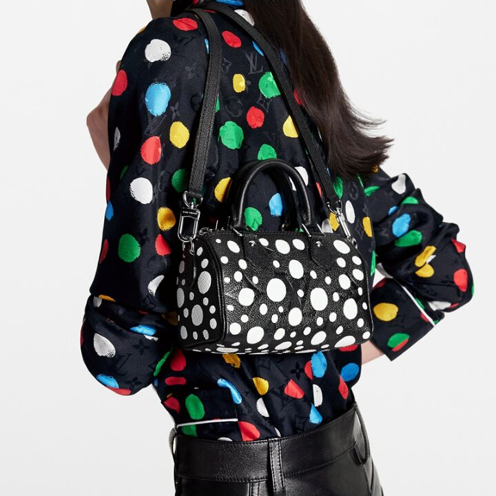 LOUIS VUITTON x Yayoi Kusama草间弥生 联名款 Speedy 标志圆点 牛皮革 手提单肩斜挎包 女款 黑色