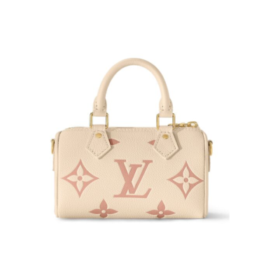 LOUIS VUITTON Speedy Nano 可拆卸可调节肩带 压纹牛皮 手提单肩斜挎包 超迷你 女款 奶油白/粉色