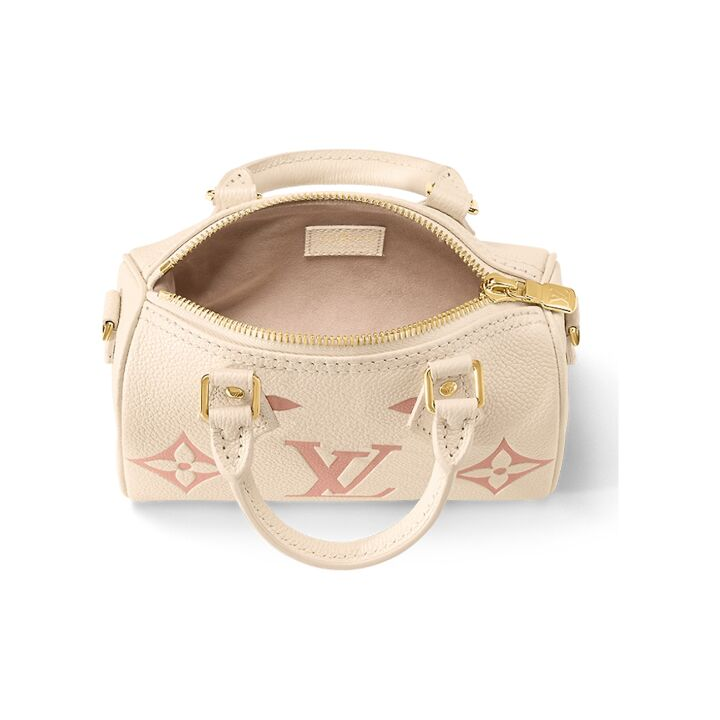 LOUIS VUITTON Speedy Nano 可拆卸可调节肩带 压纹牛皮 手提单肩斜挎包 超迷你 女款 奶油白/粉色