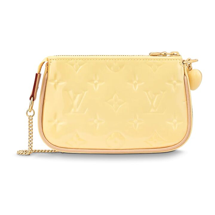 LOUIS VUITTON Pochette Mini老花压纹 小牛皮 腋下包链条包麻将包手拿单肩手提包 迷你 女款 香蕉黄