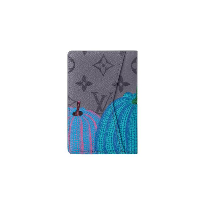 LOUIS VUITTON x Yayoi Kusama草间弥生 联名款 Pocket Organizer彩色南瓜老花满印 涂层帆布 钱包 男款 灰色