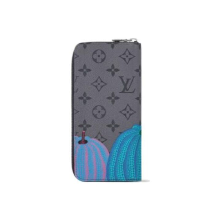LOUIS VUITTON x Yayoi Kusama草间弥生 联名款 Zippy Vertical Wallet 彩色南瓜老花满印 涂层帆布拼皮 卡包钱包 男款 灰色