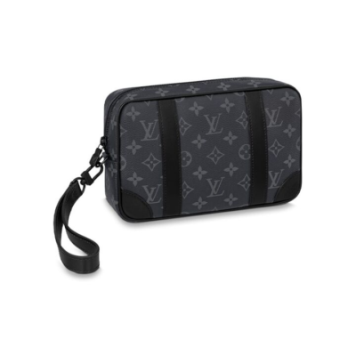 LOUIS VUITTON Pochette Kasai 老花满印拉链开合 帆布 手拿包 男款 黑色