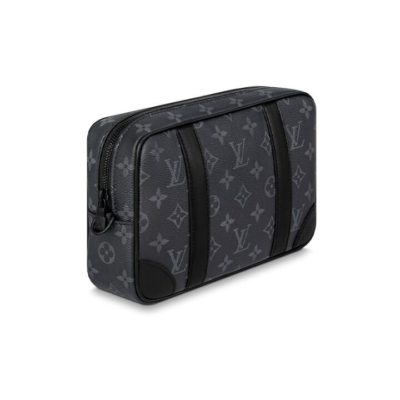 LOUIS VUITTON Pochette Kasai 老花满印拉链开合 帆布 手拿包 男款 黑色