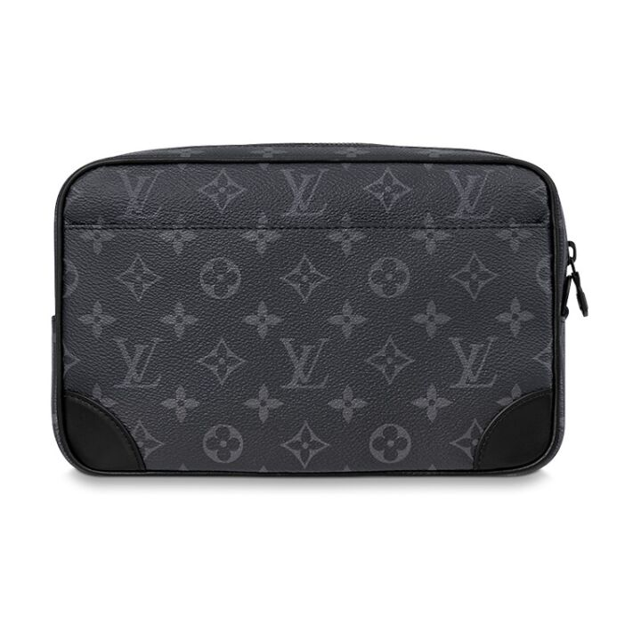 LOUIS VUITTON Pochette Kasai 老花满印拉链开合 帆布 手拿包 男款 黑色
