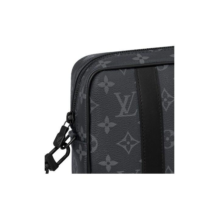 LOUIS VUITTON Pochette Kasai 老花满印拉链开合 帆布 手拿包 男款 黑色