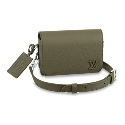 LOUIS VUITTON Fastline系列 品牌Logo可拆卸可调节肩带 皮革 单肩斜挎钱包 男款 卡其绿