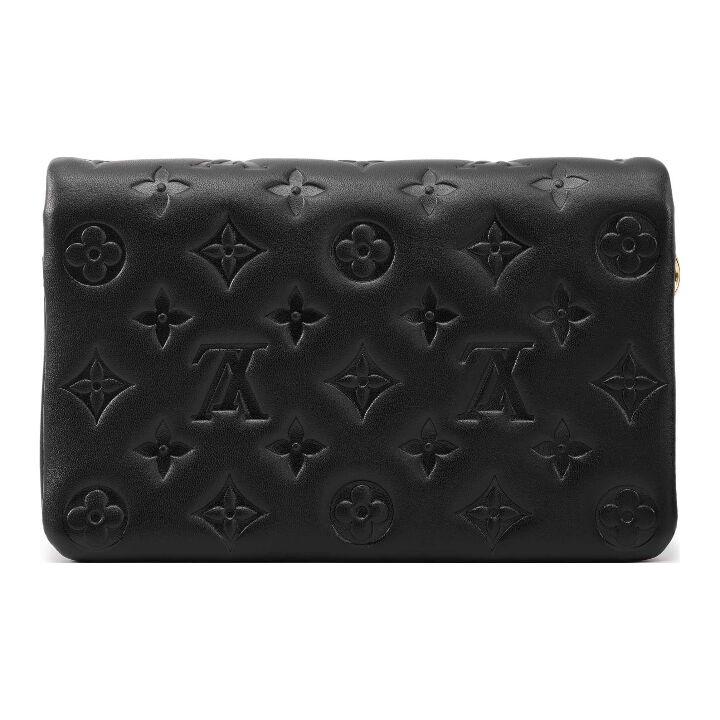 LOUIS VUITTON Pochette Coussin 字母压印图案翻盖闭合链条 羊皮革 斜挎单肩包 女款 黑色