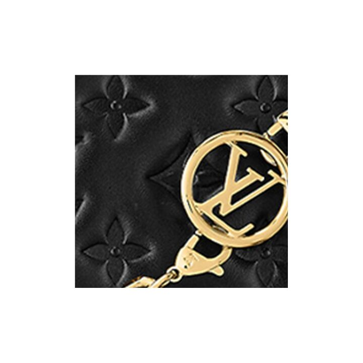 LOUIS VUITTON Pochette Coussin 字母压印图案翻盖闭合链条 羊皮革 斜挎单肩包 女款 黑色