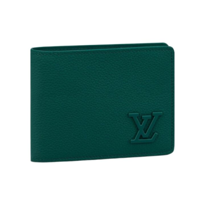 LOUIS VUITTON Multiple 金属字母徽标翻盖开合 牛皮革 钱包 男款 深绿色