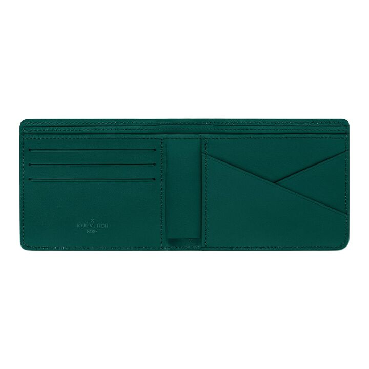LOUIS VUITTON Multiple 金属字母徽标翻盖开合 牛皮革 钱包 男款 深绿色