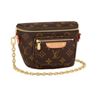 LOUIS VUITTON Bumbag 满印老花可拆卸可调节肩带链条 涂层帆布拼牛皮革饰边 胸包单肩斜挎腰包 迷你 女款 棕色