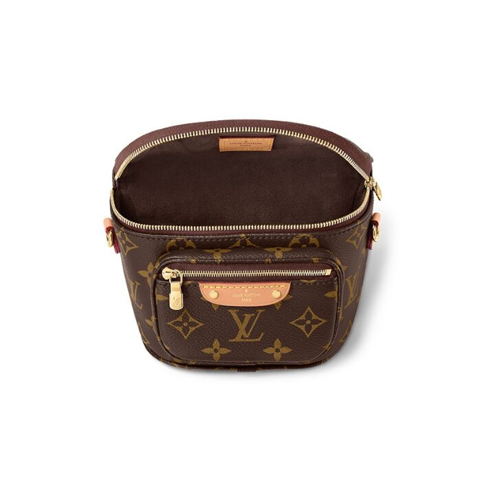 LOUIS VUITTON Bumbag 满印老花可拆卸可调节肩带链条 涂层帆布拼牛皮革饰边 胸包单肩斜挎腰包 迷你 女款 棕色