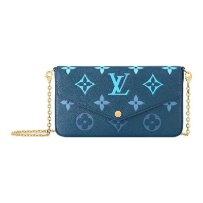 LOUIS VUITTON Pochette Félicie 可拆卸链条按扣闭合 牛皮革 三合一斜挎单肩包 女款 深蓝色