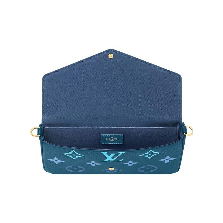 LOUIS VUITTON Pochette Félicie 可拆卸链条按扣闭合 牛皮革 三合一斜挎单肩包 女款 深蓝色