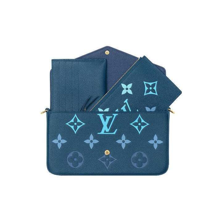 LOUIS VUITTON Pochette Félicie 可拆卸链条按扣闭合 牛皮革 三合一斜挎单肩包 女款 深蓝色