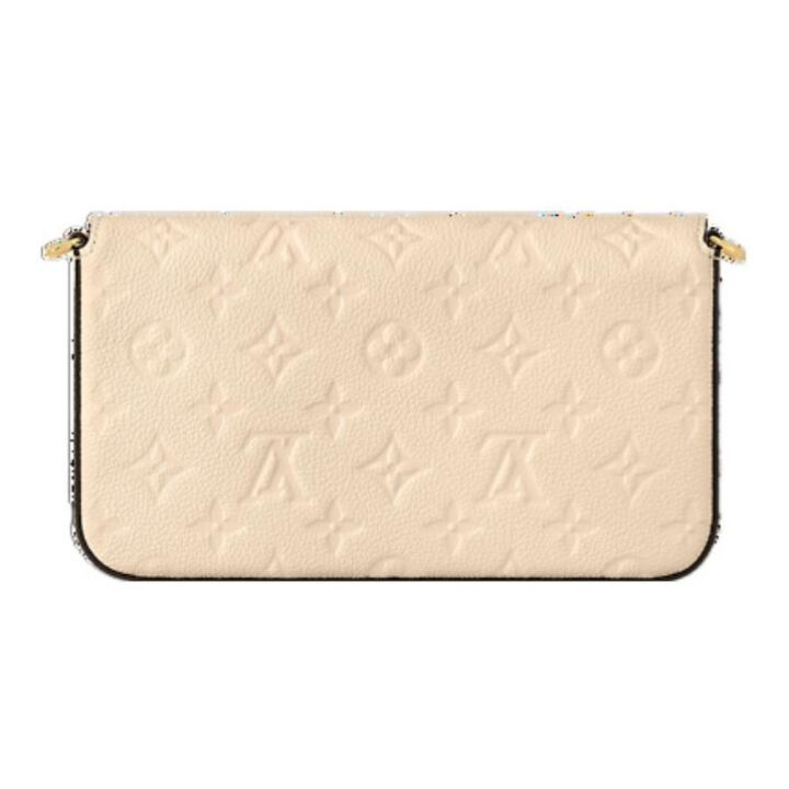 LOUIS VUITTON Pochette Felicie 老花满印翻盖链条软粒面 牛皮革 三合一斜挎单肩包 女款 奶白色