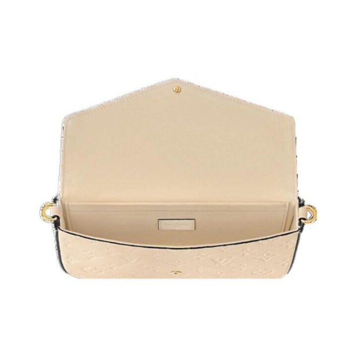 LOUIS VUITTON Pochette Felicie 老花满印翻盖链条软粒面 牛皮革 三合一斜挎单肩包 女款 奶白色