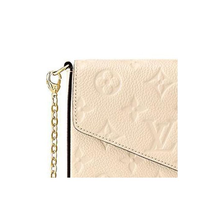 LOUIS VUITTON Pochette Felicie 老花满印翻盖链条软粒面 牛皮革 三合一斜挎单肩包 女款 奶白色