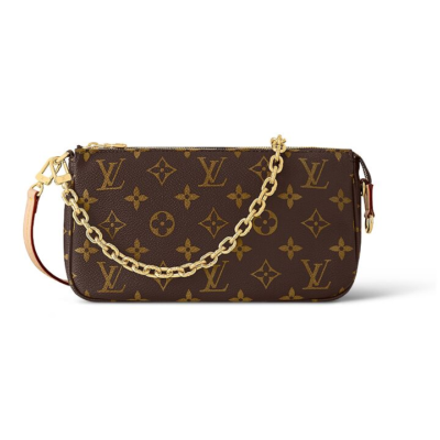 LOUIS VUITTON Pochette Accessoires 老花满印拉链开合 涂层帆布拼牛皮革饰边 手提单肩包 女款 棕色