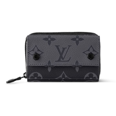 LOUIS VUITTON Zipped Organizer 老花满印拉链开合 涂层帆布拼牛皮革饰边 钱包 男款 黑色拼灰色