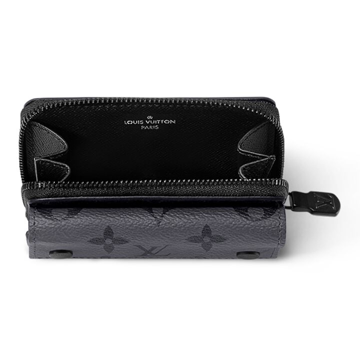 LOUIS VUITTON Zipped Organizer 老花满印拉链开合 涂层帆布拼牛皮革饰边 钱包 男款 黑色拼灰色