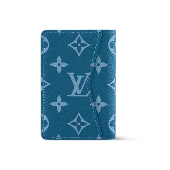 LOUIS VUITTON 字母图案印花翻盖开合 帆布拼牛皮 钱包 男款 大西洋蓝