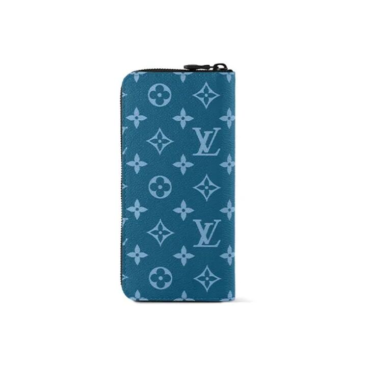 LOUIS VUITTON Zippy 字母图案印花拉链开合 帆布拼牛皮 钱包 男款 大西洋蓝