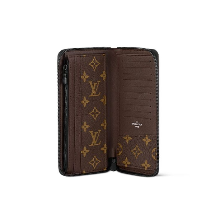 LOUIS VUITTON Zippy 字母图案印花拉链开合 帆布拼牛皮 钱包 男款 大西洋蓝