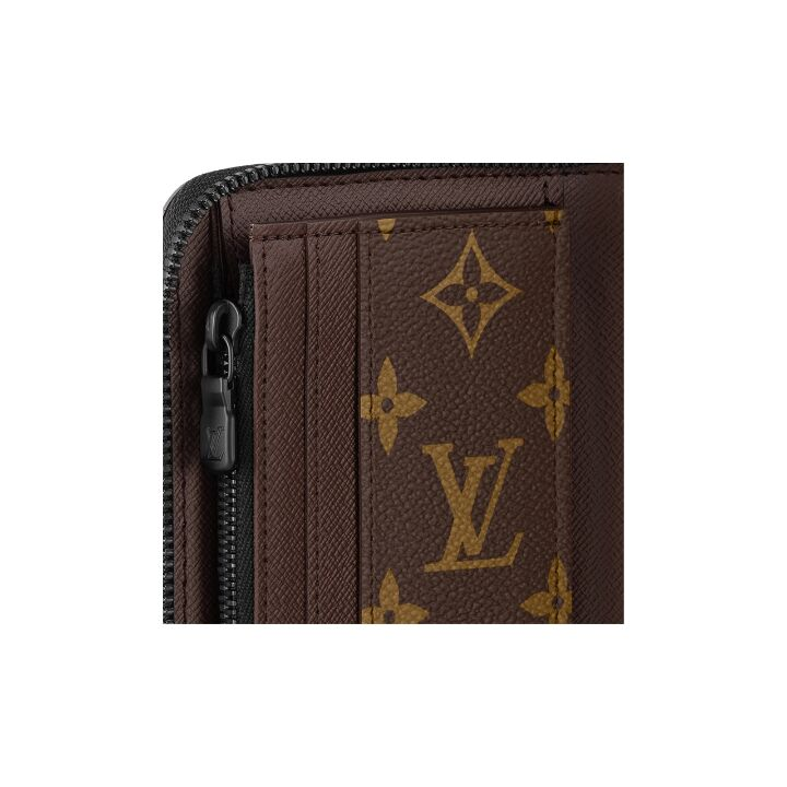 LOUIS VUITTON Zippy 字母图案印花拉链开合 帆布拼牛皮 钱包 男款 大西洋蓝