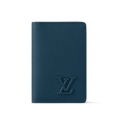 LOUIS VUITTON POCKET ORGANIZER 字母图案翻盖开合 皮革 钱包 男款 深蓝色拼白色