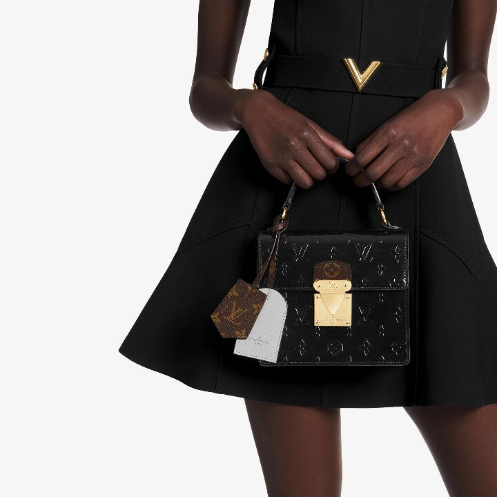 LOUIS VUITTON Spring Street 标志压花金属锁扣 牛皮 手提包斜挎包单肩包 女款 黑色