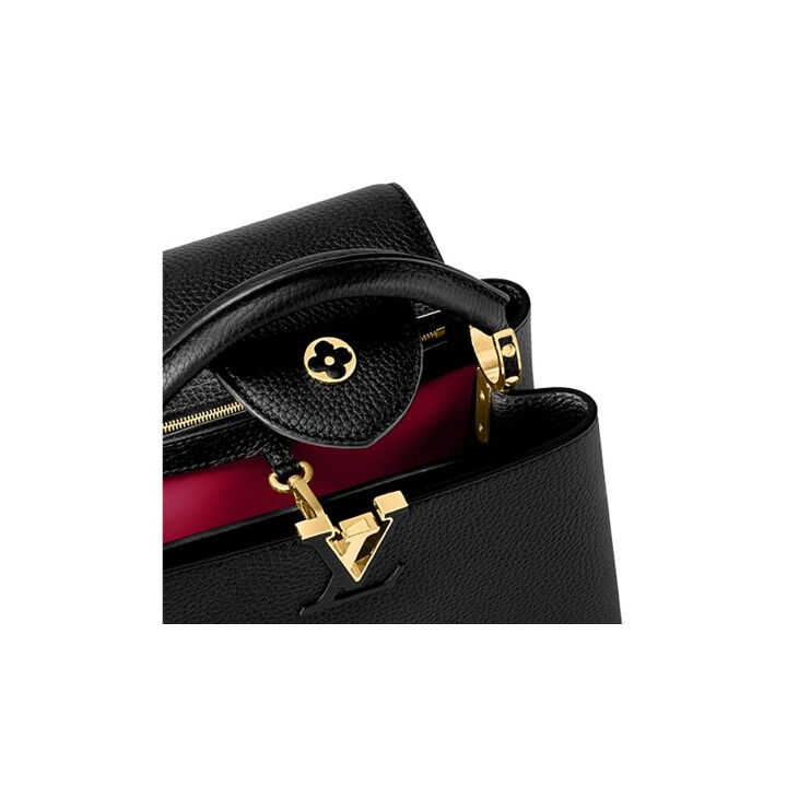 LOUIS VUITTON Capucines系列 BB 纯色牛皮手提单肩斜挎包 女款 黑色