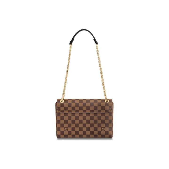 LOUIS VUITTON Vavin 棋盘格拼接链条肩带 帆布拼皮 手袋单肩包 小号 女款 酒红色