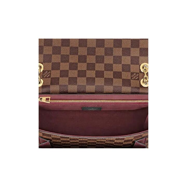 LOUIS VUITTON Vavin 棋盘格拼接链条肩带 帆布拼皮 手袋单肩包 小号 女款 酒红色