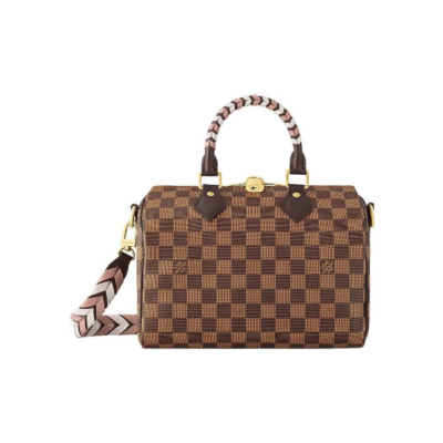 LOUIS VUITTON Speedy 25 可拆卸肩带挂锁装饰 涂层帆布 单肩斜挎手提包 女款 棕色