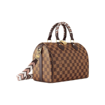 LOUIS VUITTON Speedy 25 可拆卸肩带挂锁装饰 涂层帆布 单肩斜挎手提包 女款 棕色