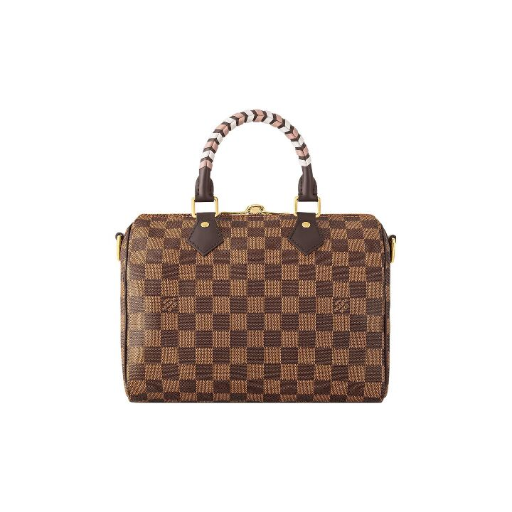 LOUIS VUITTON Speedy 25 可拆卸肩带挂锁装饰 涂层帆布 单肩斜挎手提包 女款 棕色