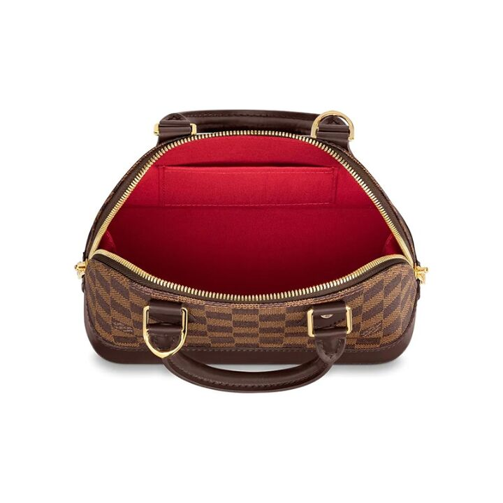 LOUIS VUITTON Alma BB棋盘格 涂层帆布拼牛皮革饰边 贝壳包手提包单肩包斜挎包 小号 女款 棕色