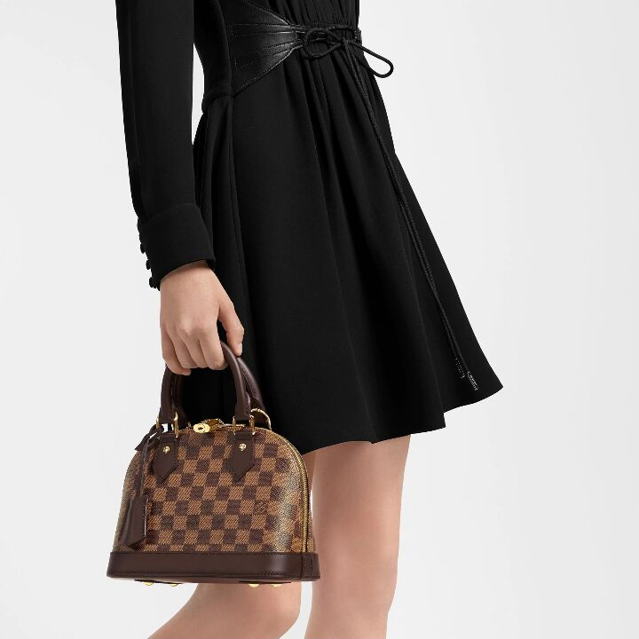 LOUIS VUITTON Alma BB棋盘格 涂层帆布拼牛皮革饰边 贝壳包手提包单肩包斜挎包 小号 女款 棕色
