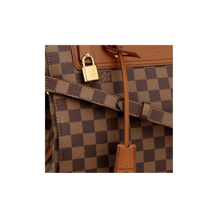 LOUIS VUITTON Greenwich 棋盘格金锁 牛皮 单肩斜挎手提包 女款 棕色