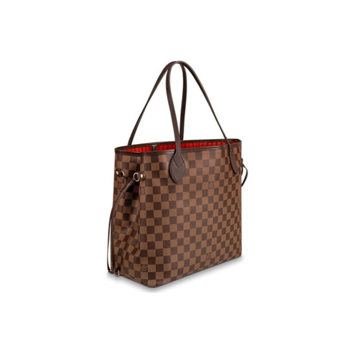 LOUIS VUITTON NEVERFULL MM 棋盘格 涂层帆布拼牛皮革饰边 托特包Tote包购物袋单肩手提包 中号 女款 棕色